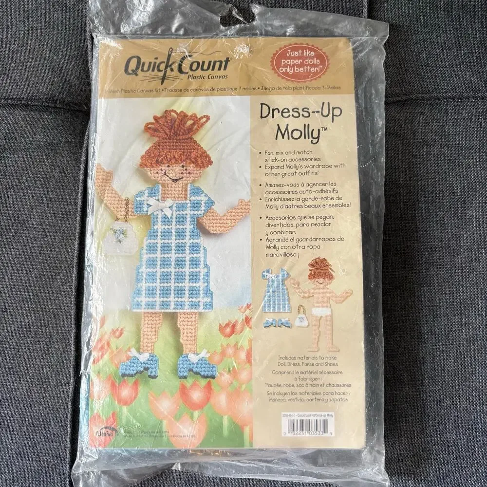 Dress-Up Molly Vintage Needlepoint Doll Kit by Quick Count 1990s Plastic Canvas